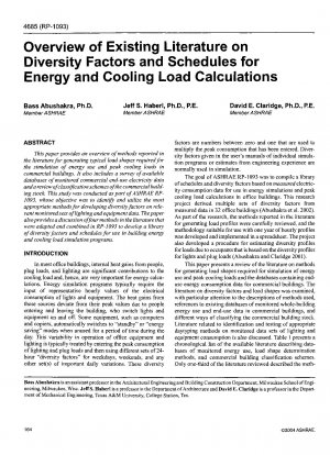 Overview of Existing Literature on Diversity Factors and Schedules for Energy and Cooling Load Calculations (RP-1093)