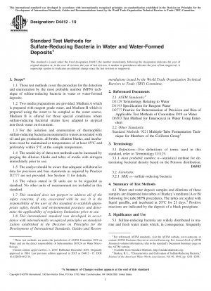 Standard Test Methods for Sulfate-Reducing Bacteria in Water and Water-Formed Deposits