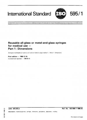Reusable all-glass or metal and glass medical syringes Part 1: Dimensional Technical Corrigendum 1