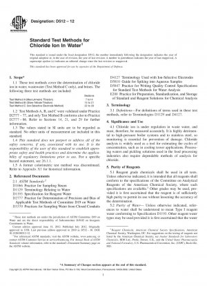 Standard Test Methods for Chloride Ion In Water