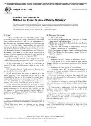 Standard Test Methods for Notched Bar Impact Testing of Metallic Materials