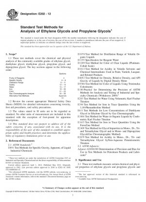 Standard Test Methods for  Analysis of Ethylene Glycols and Propylene Glycols