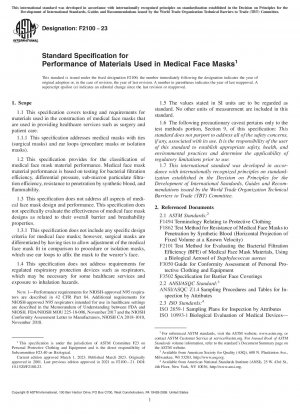 Standard Specification for Performance of Materials Used in Medical Face Masks