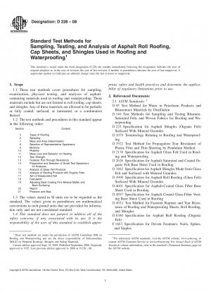 Standard Test Methods for Sampling, Testing, and Analysis of Asphalt Roll Roofing, Cap Sheets, and Shingles Used in Roofing and Waterproofing