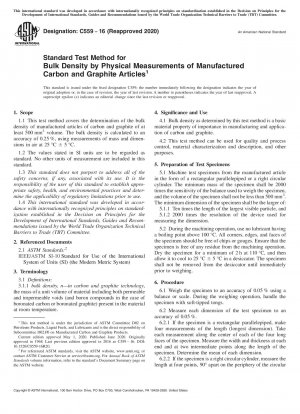 Standard Test Method for Bulk Density by Physical Measurements of Manufactured Carbon and Graphite Articles