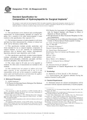 Standard Specification for  Composition of Hydroxylapatite for Surgical Implants