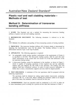 Plastic roof and wall cladding materials - Methods of test - Determination of transverse bending stiffness