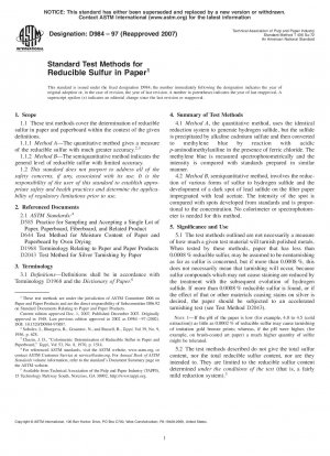 Standard Test Methods for Reducible Sulfur in Paper 