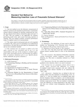 Standard Test Method for  Measuring Insertion Loss of Pneumatic Exhaust Silencers