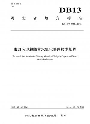 Technical specification for supercritical water oxidation treatment of municipal sludge