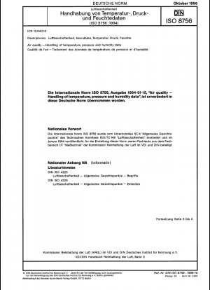 Air quality - Handling of temperature, pressure and humidity data (ISO 8756:1994)