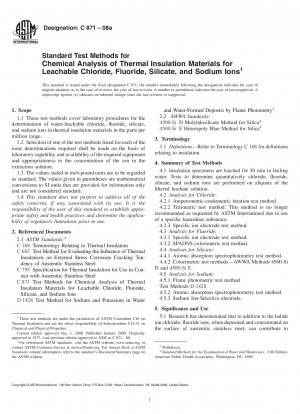 Standard Test Methods for  Chemical Analysis of Thermal Insulation Materials for Leachable Chloride, Fluoride, Silicate, and Sodium Ions