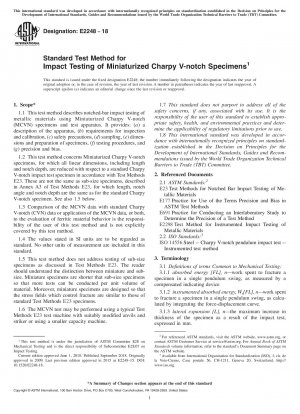 Standard Test Method for Impact Testing of Miniaturized Charpy V-notch Specimens