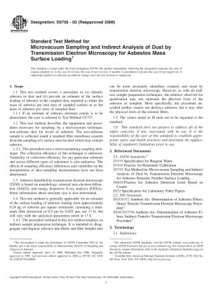 Standard Test Method for  Microvacuum Sampling and Indirect Analysis of Dust by Transmission Electron Microscopy for Asbestos Mass Surface Loading