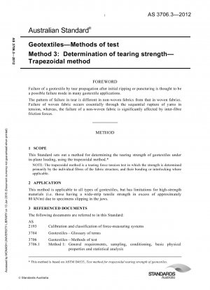 Test methods for geotextiles Determination of tear strength Trapezoidal method