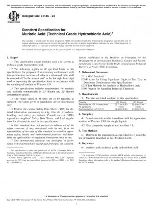 Standard Specification for Muriatic Acid (Technical Grade Hydrochloric Acid)