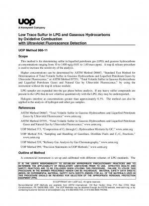 Low Trace Sulfur in LPG and Gaseous Hydrocarbons by Oxidative Combustion with Ultraviolet Fluorescence Detection
