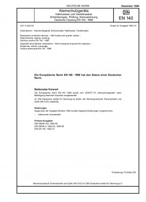 Respiratory protective devices - Half masks and quarter-masks - Requirements, testing, marking; German version EN 140:1998