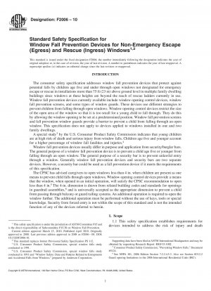 Standard Safety Specification for Window Fall Prevention Devices for Non-Emergency Escape (Egress) and Rescue (Ingress) Windows