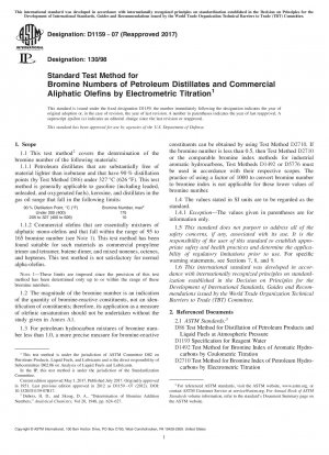 Standard Test Method for  Bromine Numbers of Petroleum Distillates and Commercial Aliphatic   Olefins by Electrometric Titration
