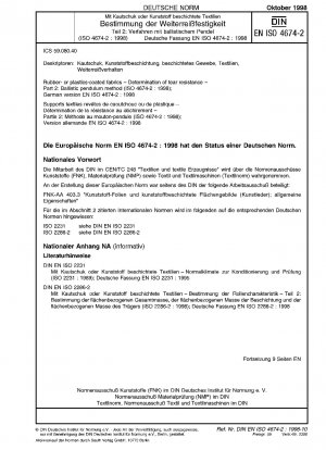 Rubber or plastics-coated fabrics - Determination of tear resistance - Part 2: Ballistic pendulum method (ISO 4674-2:1998); German version EN ISO 4674-2:1998