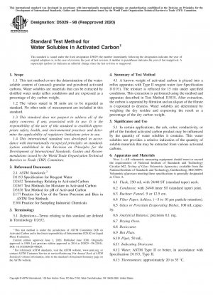 Standard Test Method for Water Solubles in Activated Carbon