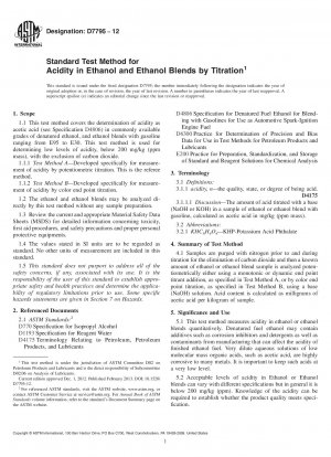 Standard Test Method for Acidity in Ethanol and Ethanol Blends by Titration