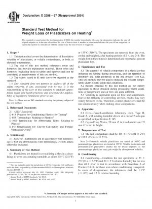 Standard Test Method for Weight Loss of Plasticizers on Heating 