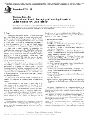 Standard Guide for Preparation of Plastic Packagings Containing Liquids for United Nations (UN) Drop Testing