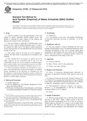 Standard Test Method for Acid Number (Empirical) of Maleic Anhydride (MAH) Grafted Waxes