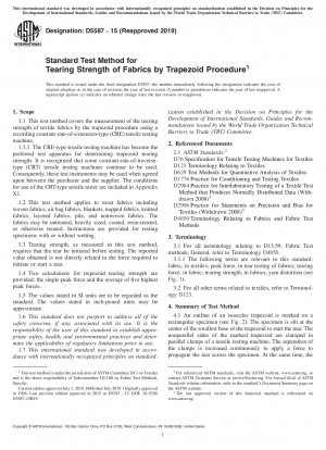 Standard Test Method for Tearing Strength of Fabrics by Trapezoid Procedure