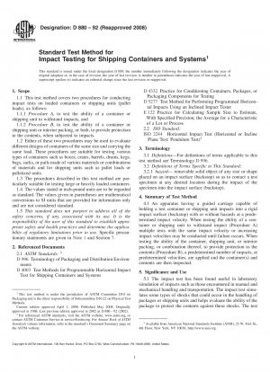 Standard Test Method for Impact Testing for Shipping Containers and Systems