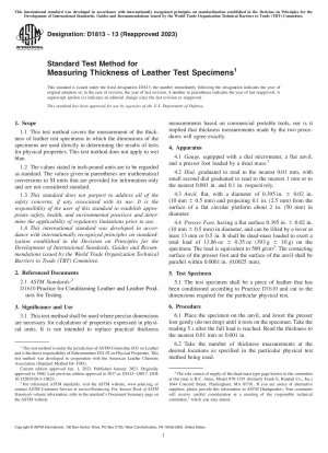 Standard Test Method for Measuring Thickness of Leather Test Specimens