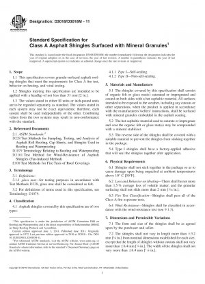 Standard Specification for  Class A Asphalt Shingles Surfaced with Mineral Granules
