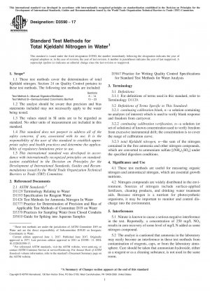 Standard Test Methods for Total Kjeldahl Nitrogen in Water