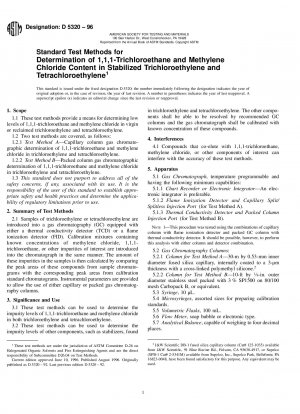 Standard Test Methods for Determination of 1,1,1-Trichloroethane and Methylene Chloride Content in Stabilized Trichloroethylene and Tetrachloroethylene