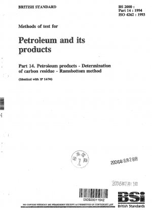 Methods of test for petroleum and its products. Petroleum products. Determination of carbon residue. Ramsbottom method
