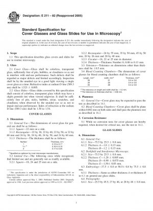 Standard Specification for Cover Glasses and Glass Slides for Use in Microscopy