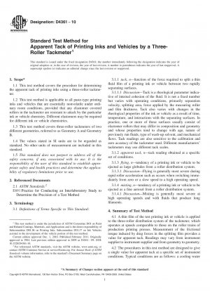 Standard Test Method for Apparent Tack of Printing Inks and Vehicles by a Three-Roller Tackmeter