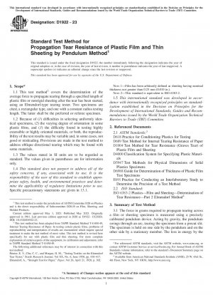 Standard Test Method for Propagation Tear Resistance of Plastic Film and Thin Sheeting  by Pendulum Method