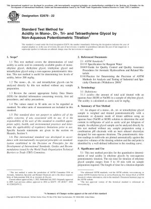 Standard Test Method for Acidity in Mono-, Di-, Tri- and Tetraethylene Glycol by <brk />Non-Aqueous Potentiometric Titration