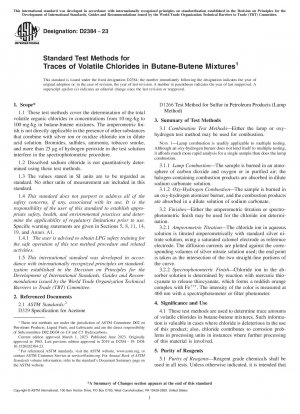 Standard Test Methods for Traces of Volatile Chlorides in Butane-Butene Mixtures