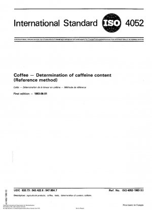 Coffee; Determination of caffeine content (Reference method)