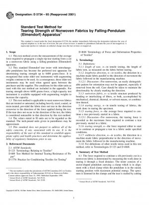 Standard Test Method for Tearing Strength of Nonwoven Fabrics by Falling-Pendulum (Elmendorf) Apparatus 