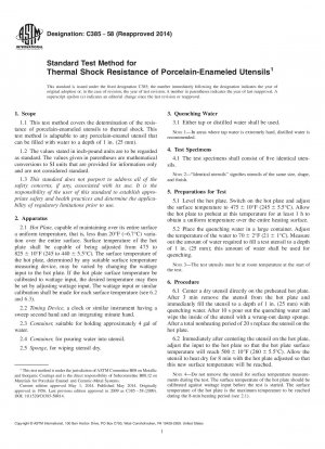 Standard Test Method for  Thermal Shock Resistance of Porcelain-Enameled Utensils