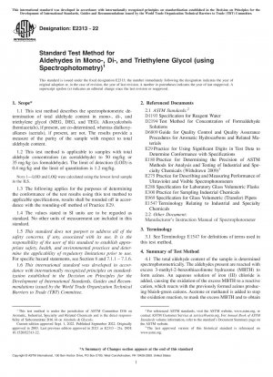 Standard Test Method for Aldehydes in Mono-, Di-, and Triethylene Glycol (using Spectrophotometry)