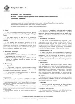Standard Test Method for  Sulfur Content in Graphite by Combustion-Iodometric Titration  Method