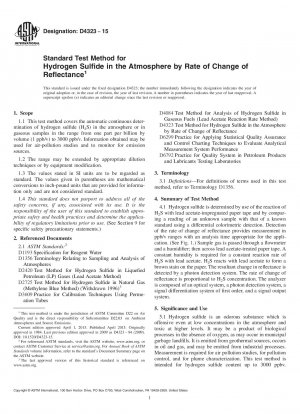 Standard Test Method for Hydrogen Sulfide in the Atmosphere by Rate of Change of Reflectance