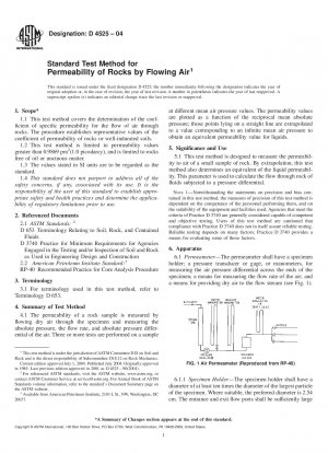 Standard Test Method for Permeability of Rocks by Flowing Air