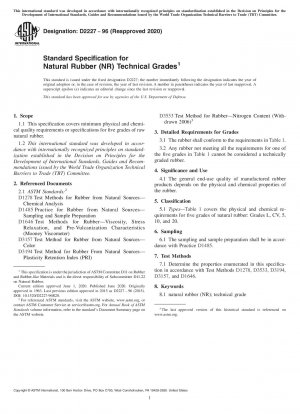 Standard Specification for Natural Rubber (NR) Technical Grades